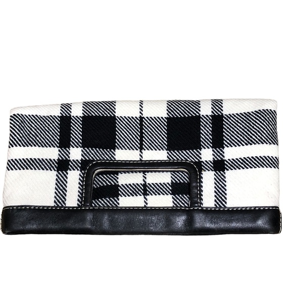 Banana Republic Black Plaid Clutch Leather Handle Bag - Picture 12 of 14